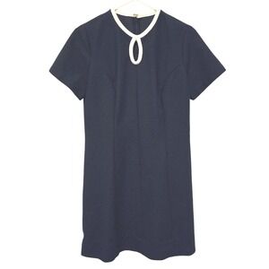 Vintage‎ Sears Perma-Prestige Navy Blue Waffle Knit Keyhole Shift Dress 16.5